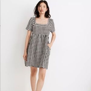 Madewell Worn 2x Linen-Blend Allie Mini Dress in Gingham Check. Size Large.
